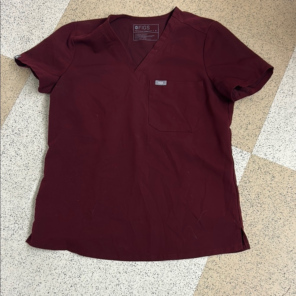 FIGS Burgundy Scrub Top
